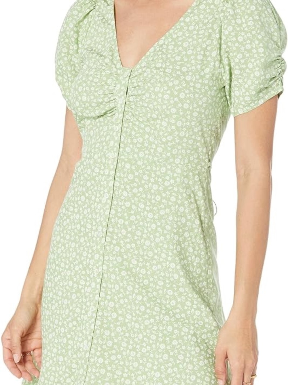 Madewell Jennifer Seedling Green Daisy Floral V-Neck Dress with Tie Back